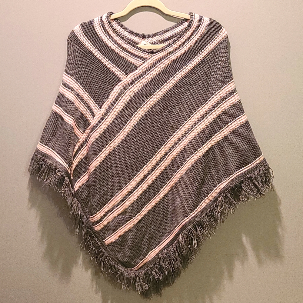 Striped fringe knit shrug